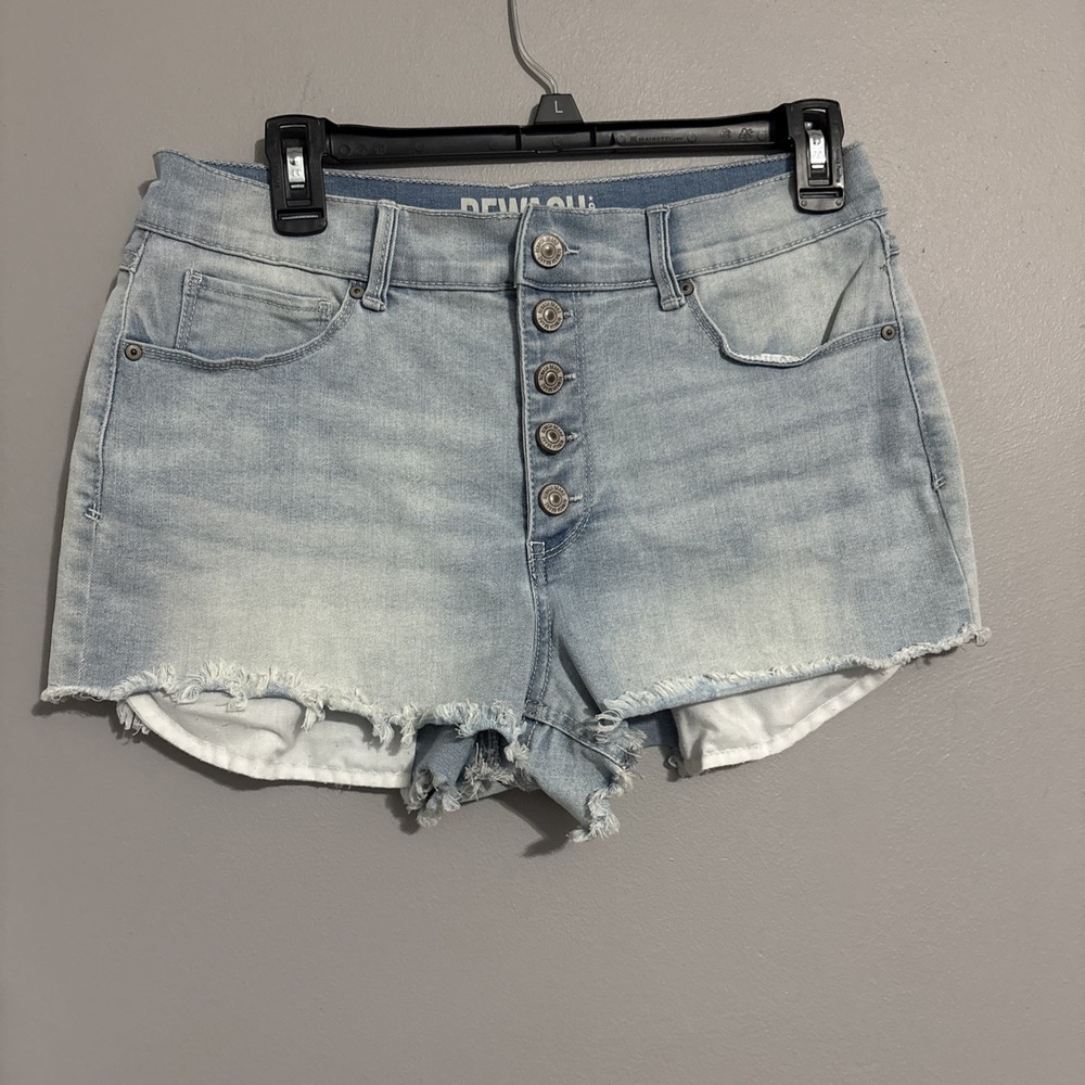 Women Jrs Rewash Pocketed High Rise Button Fly Blue Cut Off Shorts Size 11/30